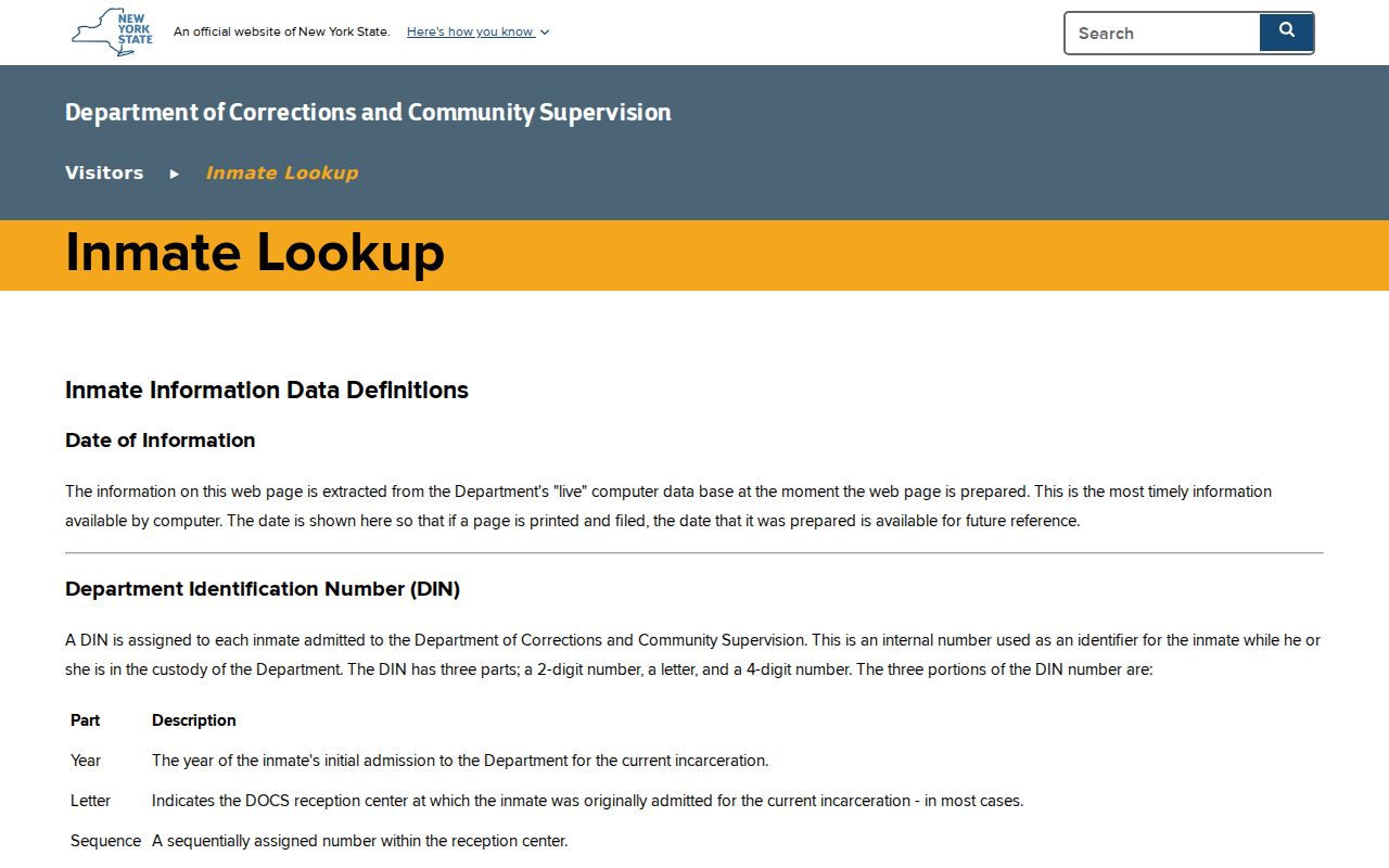 Cortlandt resident lookup New York DOCCS DIN and name search