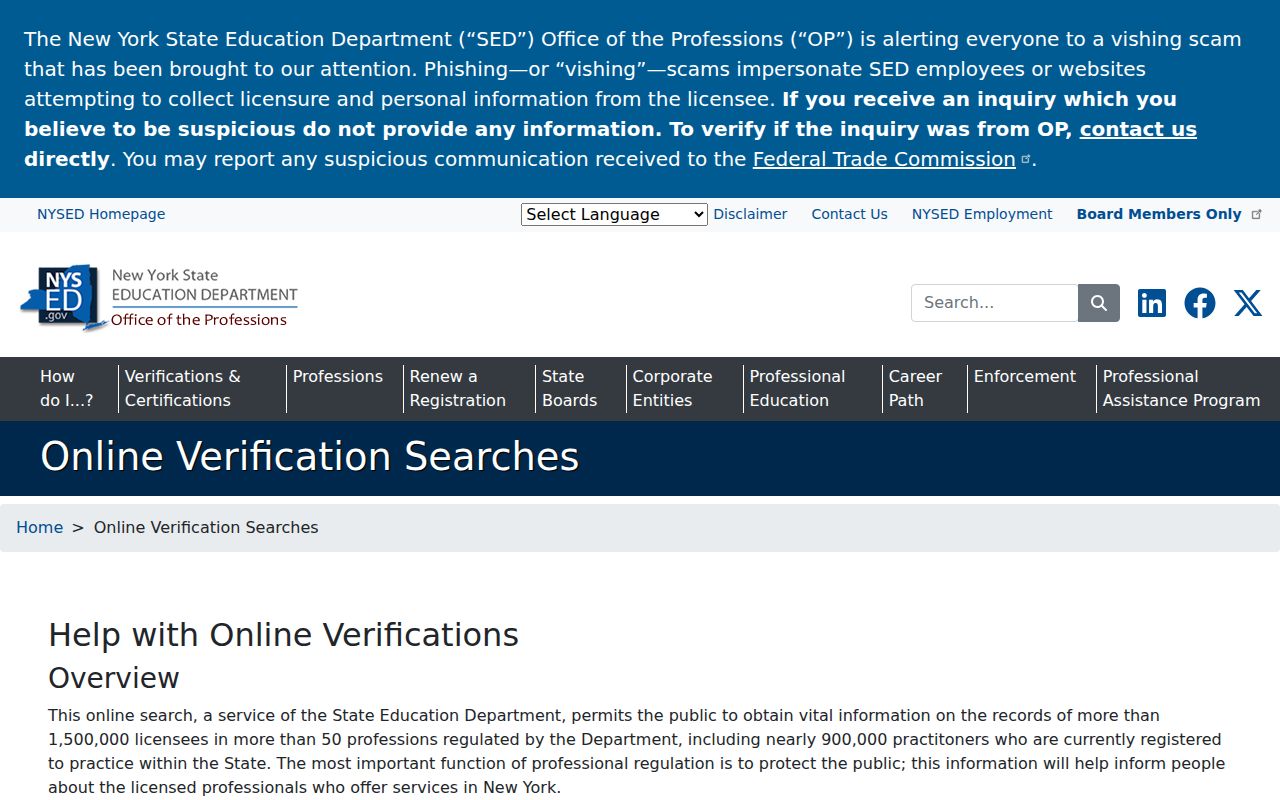 Cortlandt resident lookup New York professional license verification search